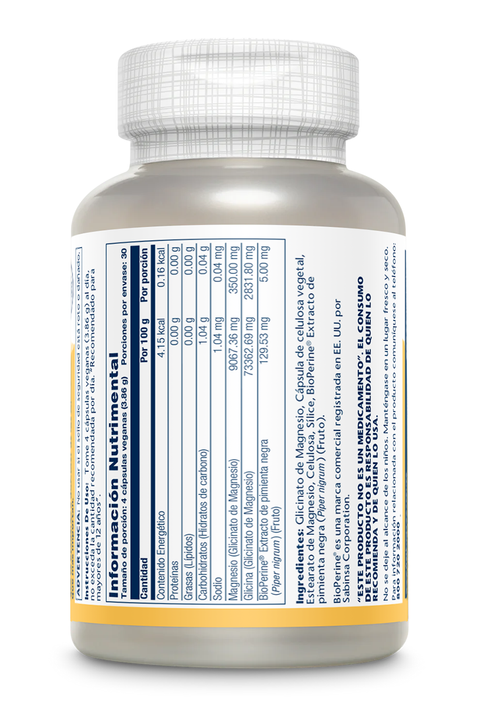 Solaray Magnesium Glycinate/ Glicinato de Magnesio 120 cápsulas veganas