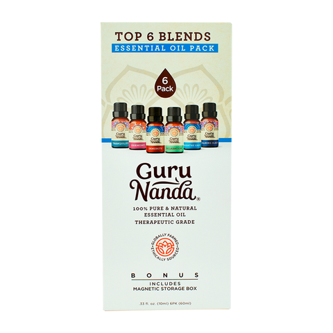 Top 6 Blends/Paquete de Mezclas de Aceites Esenciales (6 frascos 10mlc/u), Sin OGM y Libre de crueldad animal - GuruNanda