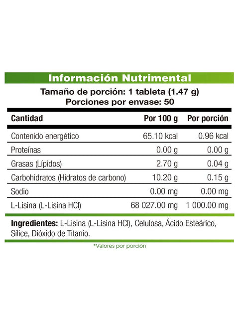 Kal L-Lysine 1000mg / 50 tab