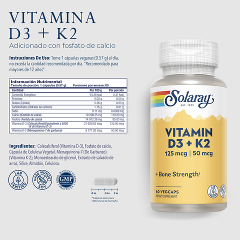 Solaray Vitamina D3 125 mcg + K2 50 mcg 60 cap
