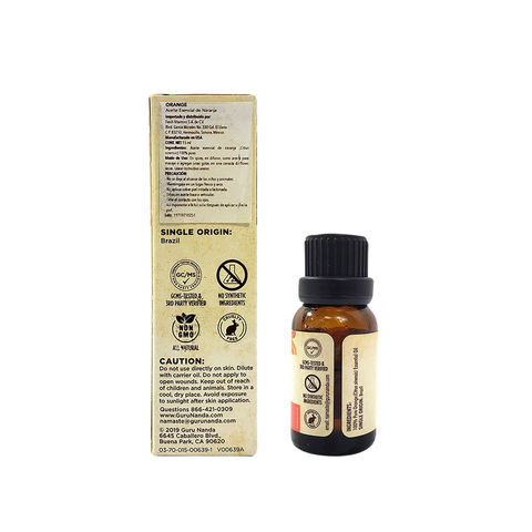 Aceite Esencial de Naranja (Citrus sinensis) 15ml/ 100% Puro y Natural, Sin OGM y Libre de crueldad animal - GuruNanda
