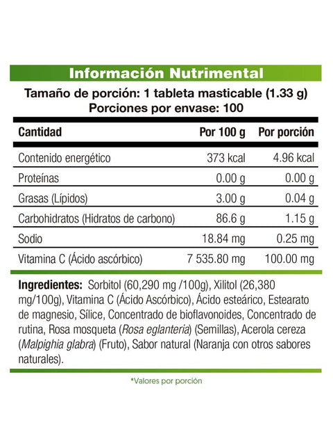 Kal Vitamin C- Rex 100 tab / Vitamina C para niños